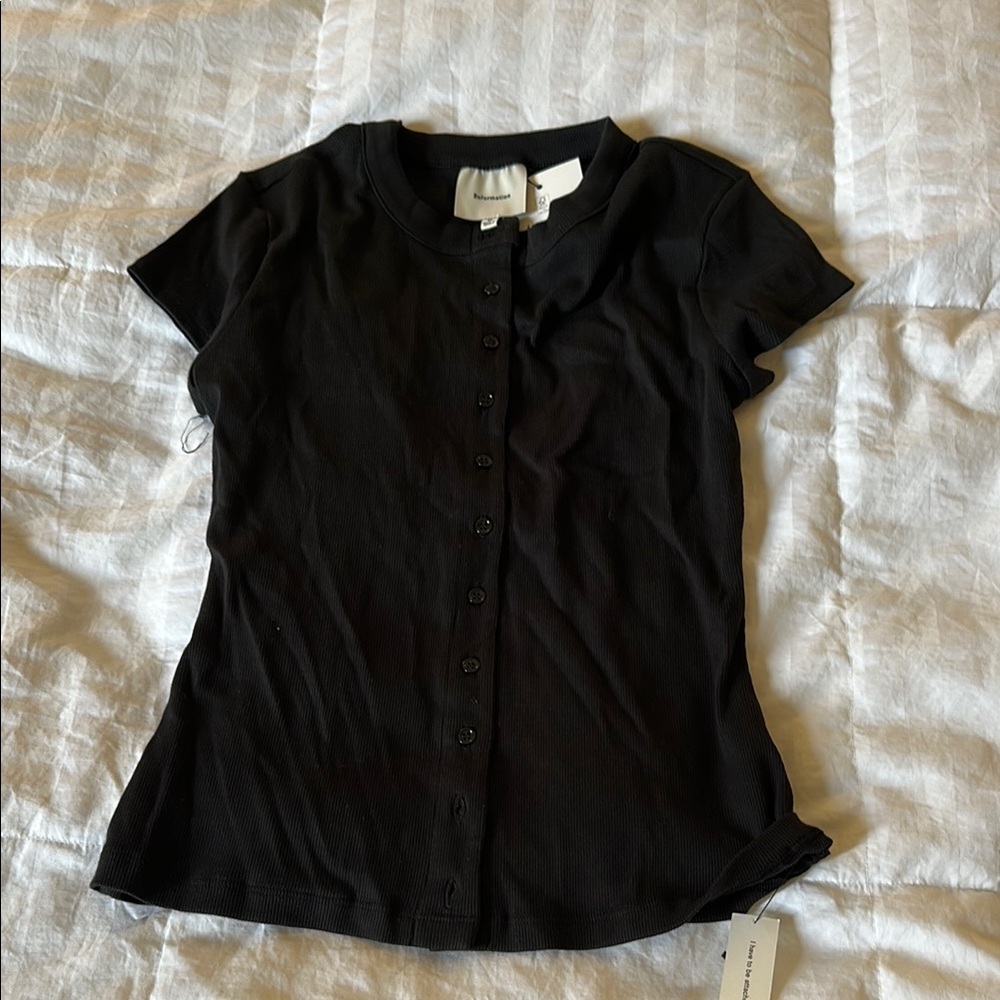 Reformation Black Fitted Polo Button Down Shirt